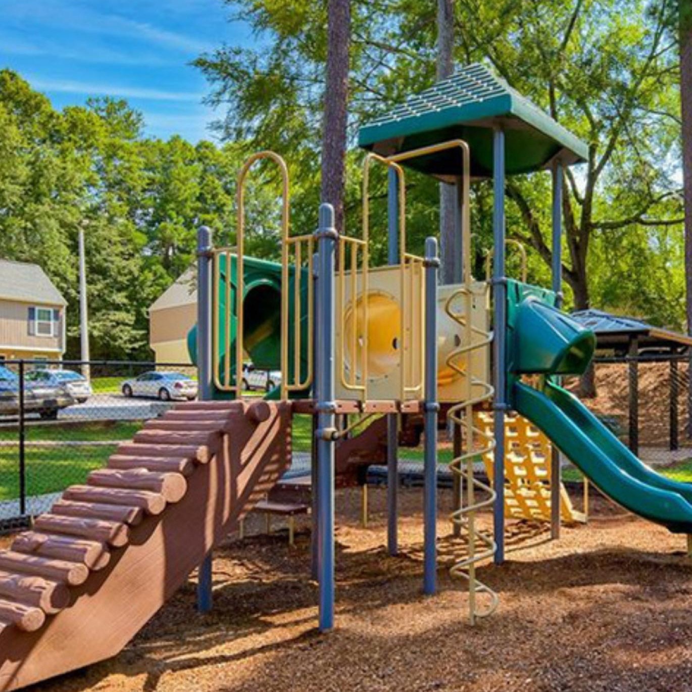 a playground with a slide